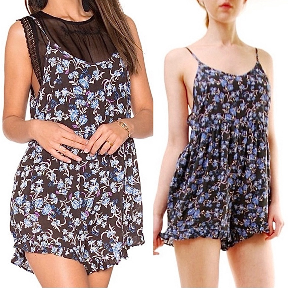Free People Pretty Baby Floral Ruffle Hem Romper Boho - L